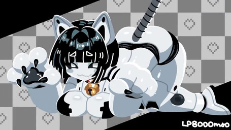 anthro bell bell_collar bent_over black_hair butt butt_from_the_front collar duo female hair machine shaking_butt solo lp8000mao domestic_cat felid feline felis humanoid mammal robot 16:9 animated no_sound short_playtime video widescreen