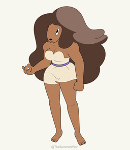 angry anthro barefoot breasts brown_body brown_fur brown_hair brown_skin clothed clothed_anthro clothed_female clothing dress feet female fist fur hair long_hair looking_at_viewer poofy_hair solo white_clothing white_dress thesummerwitch adventure_time cartoon_network samantha_(adventure_time) canid canine canis domestic_dog mammal absurd_res hi_res