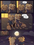 3_fingers anthro blonde_hair building clothed clothing dialogue duo female fingers fur hair house male speech_bubble tail text yellow_body yellow_fur luckyonn canid canine canis domestic_dog mammal 2025 absurd_res comic digital_media_(artwork) english_text hi_res huge_filesize