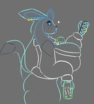 anthro big_breasts big_butt bimbo_anthro blue_body bottomless bottomless_female breasts butt chest_tuft cleavage clothed clothing ear_piercing eyeshadow female freckled_butt freckled_chest freckled_face freckles lips makeup oversized_clothing piercing ring solo thick_lips tuft wizrat monster_energy nintendo pokemon eeveelution generation_4_pokemon glaceon pokemon_(species) animated