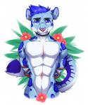 abs anthro flower flower_censor fur hair hands_behind_back looking_at_viewer male muscular muscular_anthro muscular_male navel plant rope solo spazzyhusky meru_(meru) felid mammal 5:6 absurd_res censored digital_media_(artwork) hi_res shaded