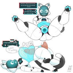 abdominal_bulge anthro bodily_fluids cum female genital_fluids genitals machine pawpads paws penetration penile penile_penetration penis screen screen_face solo tail text transparent_belly warning_message just_mae felid feline mammal robot absurd_res english_text hi_res