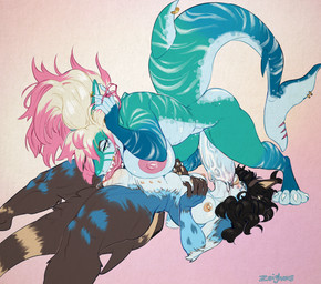 4_toes 5_fingers 69_position anthro athletic athletic_anthro athletic_female barbell_piercing big_breasts black_hair blonde_hair blue_body blue_eyes blue_fur bodily_fluids breasts countershading cunnilingus duo erection feet fellatio female fin fin_piercing fingers fur furgonomic_piercing furgonomics genital_fluids genitals gradient_background green_eyes grey_body grey_countershading gynomorph gynomorph/female hair highlights_(coloring) intersex intersex/female multi_nipple multicolored_body nipple_barbell nipple_piercing nipples non-mammal_breasts notched_tail nude oral oral_penetration penetration penile penis piercing pink_highlights pointy_ears precum precum_on_penis pupils ring_piercing sex sharp_teeth simple_background slit_pupils stripes tail tail_fin teal_body teeth toes vaginal vulva white_stripes zeighous flynn_doral nori_(noriquatic) aquatic fish hybrid shark 2025 hi_res signature