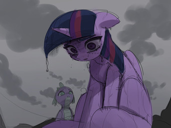 bodily_fluids cloud crying despair duo female feral horn male rock sad scene_interpretation sky tears wings worried shagin friendship_is_magic hasbro my_little_pony mythology spike_(mlp) twilight_sparkle_(mlp) dragon equid equine mammal mythological_creature mythological_equine mythological_scalie scalie winged_unicorn hi_res
