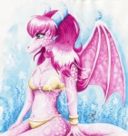 anthro breasts female hair membrane_(anatomy) membranous_wings navel non-mammal_breasts pink_hair smile solo tail wings blazinflizard mythology sally_(blazinflizard) dragon mythological_creature mythological_scalie scalie 2011