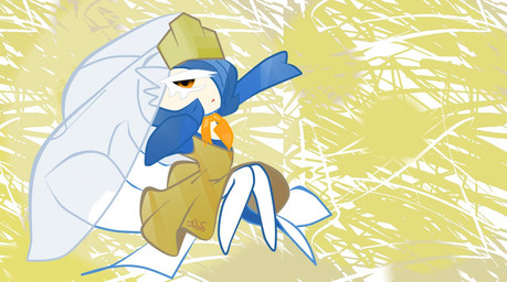 3_fingers chibi clothing dress eyelashes female fingers food hair hair_over_eye looking_at_viewer not_furry one_eye_obstructed orange_eyes pose simple_background solo style_emulation veil white_eyelashes yellow_background renv cookie_run devsisters nintendo pokemon cookie_(cookie_run) food_creature food_humanoid gardevoir generation_3_pokemon humanoid pokemon_(species) shiny_pokemon 2022 signature