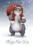 anthro belly biped christmas_clothing christmas_headwear clothed clothing fake_beard hat headgear headwear holidays humanoid_hands outside overweight santa_hat snow snowing solo text de2w christmas disney talespin the_jungle_book baloo bear mammal sloth_bear ursine 2011 english_text