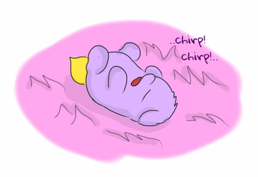 ambiguous_feral ambiguous_gender animal_noises chirping dialogue eyes_closed featureless_crotch featureless_feet featureless_hands feet feral fur lying monotone_body monotone_fur neonate on_back open_mouth purple_body purple_fur solo tail text yellow_tail young young_ambiguous young_feral carpdime fluffy_pony fluffy_pony_(species) mammal digital_media_(artwork) english_text low_res