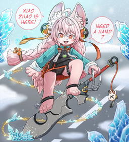 anthro barefoot big_ears bottomwear camel_toe clothed clothing clothing_lift feet female fur hair ice long_hair melee_weapon orange_eyes panties pink_body pink_fur pink_hair skirt skirt_lift solo sword underwear weapon vavacung mihoyo zenless_zone_zero zhao_(zenless_zone_zero) lagomorph leporid mammal rabbit hi_res