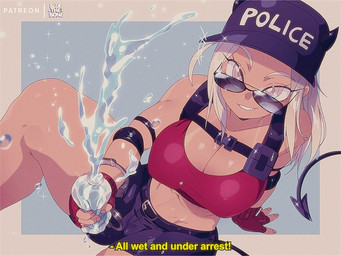 abs bottle breasts camel_toe cleavage clothed clothing container eyewear female hair hat headgear headwear horn muscular muscular_female not_furry solo spade_tail sunglasses tail water water_bottle white_hair bluethebone helltaker justice_(helltaker) demon demon_humanoid horned_humanoid humanoid 4:3 hi_res