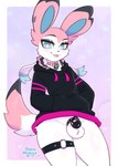 anthro balls blep bottomless casual_chastity chastity_cage chastity_device clothed clothing collar collar_tag ear_piercing femboy front_view genitals hand_in_pocket hoodie hoodie_only legband looking_at_viewer male penis piercing pockets skull_collar_tag smile solo spiked_chastity_cage spiked_chastity_device spiked_collar spikes standing tongue tongue_out tongue_piercing topwear topwear_only toxicmilkyx nintendo pokemon pallas_(cheeseuschrist) eeveelution generation_6_pokemon pokemon_(species) sylveon absurd_res hi_res