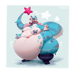 3_toes 4_fingers accessory anthro bar_emanata belly belly_folds big_belly big_breasts biped black_bow blue_clothing blue_collar blue_ears blue_knee_socks blue_legwear blue_spots blue_stockings blue_stripes blue_tail bodily_fluids border bottomless bottomless_anthro bottomless_female bow_ribbon breasts clothed clothing collar countershade_arms countershade_face countershade_hands countershade_neck countershade_tail countershade_torso countershading cracked_ground deep_navel dipstick_ears dripping ear_markings ear_piercing emanata eyelashes feet female female_anthro fingers hair hair_accessory hair_bow hair_ribbon huge_belly huge_thighs imperial_unit knee_highs legwear long_hair long_tail markings morbidly_obese morbidly_obese_anthro morbidly_obese_female mostly_nude mostly_nude_anthro mostly_nude_female multicolored_ears navel nipple_tape obese obese_anthro obese_female open_mouth open_smile overweight overweight_anthro overweight_female pasties pattern_clothing pattern_legwear pattern_stockings piercing pink_hair red_star ribbons sharp_teeth simple_background smile solo spots standing star_tail stated_weight stockings striped_clothing striped_legwear striped_markings striped_stockings striped_tail stripes sweat sweaty_belly sweaty_legs sweaty_tail sweaty_thighs tail tail_markings tail_star tape teal_background teeth thick_tail thick_thighs toes topless topless_anthro topless_female white_body white_border white_countershading white_emanata white_inner_ear white_star wide_hipped_anthro wide_hipped_female wide_hips yellow_sclera miluinaoxie mythology dragon mythological_creature mythological_scalie scalie 2023 english_description hi_res