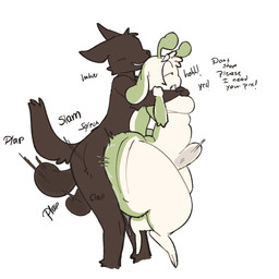ambiguous_gender anal anthro anus balls big_balls big_butt blush blush_lines bodily_fluids breasts brown_body brown_eyes brown_fur bubble_butt butt cellulite chokehold deep_penetration dialogue duo fluffy fur genital_fluids genitals huge_butt leaking_precum lifted male male/male moan obsessed overweight penetration plap precum railing raised_tail relentless shortstack simple_background slamming small_breasts squeezing tail text thick_thighs thrusting wide_hips lopsalien ali_(lopsalien) alien canid canine lagomorph mammal 1:1 english_text