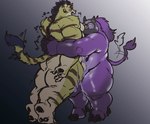 anthro bear_hug belly bodily_fluids butt cum duo fur genital_fluids male male/male musclegut muscular nude orgasm overweight striped_body striped_fur stripes exe_exem tamacolle hitachi_(tamacolle) goo_creature