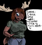 anthro belly belly_squish blue_eyes bottomwear breasts brown_body brown_hair brown_scales clothing denim denim_bottomwear denim_clothing dialogue eyelashes fake_antlers fake_horns female fingers hair jeans long_tail open_mouth pants scales short_hair simple_background slightly_chubby solo squish tail text transparent_background banco cavemanon_studios snoot_game janet_(snoot_game) abelisaurid carnotaurus dinosaur prehistoric_species reptile scalie theropod 2024 alpha_channel digital_drawing_(artwork) digital_media_(artwork) english_text hi_res