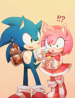 accessory anthro biped blue_body blue_fur blush boots clothing container cup dessert dress drinking drinking_straw duo exclamation_point female food food_on_face footwear fruit fur gloves gradient_background green_eyes hair_accessory hairband handwear holding_food holding_object ice_cream interrobang looking_at_another male narrow_hips open_mouth open_smile pink_body pink_fur plant question_mark red_clothing red_dress red_footwear red_shoes romantic romantic_couple shoes simple_background smile standing strawberry surprised thin_calves thin_legs thin_thighs white_clothing white_gloves white_handwear wide_eyed yellow_background msg02 sega sonic_the_hedgehog_(series) amy_rose sonic_the_hedgehog eulipotyphlan hedgehog mammal 2020 digital_media_(artwork) hi_res