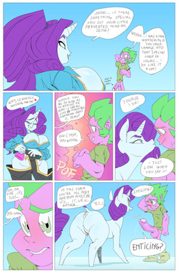anthro anthro_to_feral anus big_breasts big_penis border bottomless bottomless_male breasts butt clothed clothing duo erection female feral genitals horn male nude pantsless penis potion text transformation white_border oddjuice friendship_is_magic hasbro my_little_pony mythology rarity_(mlp) spike_(mlp) equid equine horse humanoid mammal mythological_creature mythological_equine pony unicorn comic english_text hi_res