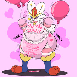 anthro balloon bell big_butt butt clothing diaper feet heart_symbol hypnosis hypnotic_eyes inflatable latex legwear male marker mind_control mindless pattern_clothing simple_background stockings string striped_clothing stripes tail text thick_tail thick_thighs wide_hips writing_on_diaper rubberwarhead nintendo pokemon cinderace generation_8_pokemon lagomorph mammal pokemon_(species) 1:1 english_text hi_res