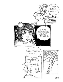 anthro apron bodily_fluids clothing coffee_mug dialogue dramatic_lighting duo eyes_closed eyewear female gender_dysphoria glasses hair male milk open_mouth page_number round_ears round_nose simple_background speech_bubble sweat sweatdrop text wearing_glasses white_background work_uniform gaydottiff ash_(gaydottiff) juliet_(gaydottiff) mammal mouse murid murine rodent 2024 black_and_white comic english_text hi_res monochrome trans_(lore) trans_woman_(lore)