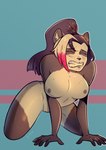 all_fours anthro areola azik bear big_breasts black_body black_hair black_nose blue_back breasts female front_view genitals giant_panda hair hi_res mammal multicolored_hair nipples nude pink_hair simple_background solo teeth white_body white_hair