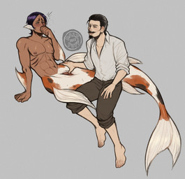 5_fingers 5_toes animal_genitalia black_hair clothed clothing duo ear_fins facial_hair feet fin fingers genital_slit genitals gills grey_background hair human_on_humanoid interspecies legless male male/male male_human male_humanoid male_on_human male_on_humanoid mustache simple_background split_form tail tail_fin toes dalipuff golden_kamuy koito_otonoshin tsurumi_tokushirou aquatic human humanoid mammal merfolk hi_res