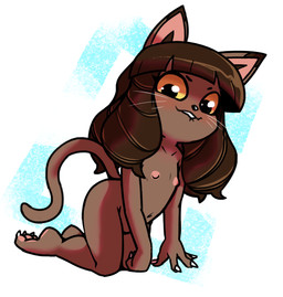 anthro bite biting_lip breasts claws drill_curls female flat_chested hair looking_at_viewer nipples nude simple_background simple_coloring small_breasts smile solo tail toe_claws whiskers young viofsa golden_week lackadaisy ivy_pepper domestic_cat felid feline felis mammal 2026 digital_media_(artwork)