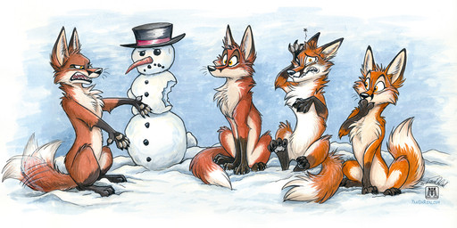 ambiguous_gender angry black_nose black_pawpads brain_freeze carrot carrot_nose claws coal crime dipstick_tail ears_up feral food frown gloves_(marking) group holidays leg_markings markings orange_eyes outside paintbrush_tail pawpads plant question sad sitting snow snowman socks_(marking) tail tail_markings tail_motion tailwag text vegetable wide_eyed winter yellow_eyes conditional_dnp tani_da_real christmas canid canine fox mammal red_fox true_fox hi_res url