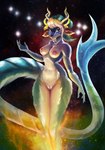 anthro breasts female genitals hair horn looking_at_viewer multicolored_body multicolored_hair nipples pink_nipples pussy solo star tail nuxinara western_zodiac capricorn_(zodiac) sea_goat