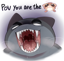 ambiguous_gender anthro barbed_tongue brown_body brown_fur duo fur grey_body grey_fur kemono mouth_shot nervous no_pupils open_mouth open_smile sharp_teeth smile teeth text tongue uvula tianhua mewgenics guillotina_(mewgenics) domestic_cat felid feline felis mammal thoat 2026 english_text hi_res