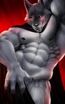 abs anthro big_muscles cape clothing covering male muscular nipple_piercing nipples obliques pecs piercing serratus solo dynafurryart dreamworks puss_in_boots_(franchise) death_(puss_in_boots) canid canine canis mammal wolf absurd_res hi_res