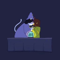 duo female feral kiss_on_lips kissing male male/female duckypochoclo deltarune undertale_(series) catti_cattenheimer kris_dreemurr humanoid hybrid 1:1 hi_res