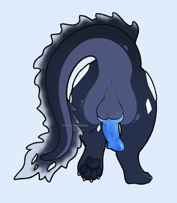 anus backsack balls black_pawpads blue_body butt claws feral genitals knot knotted_penis male pawpads penis rear_view solo noodlethings mythology lake_(noodlethings) dragon mythological_creature mythological_scalie scalie hi_res