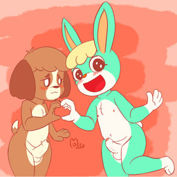 anthro balls blush brown_body brown_fur duo erection foreskin fur genitals heart_symbol male male/male navel nipples nude_male penis pose simple_background smile tail mossycl animal_crossing nintendo digby_(animal_crossing) sasha_(animal_crossing) canid canine canis domestic_dog lagomorph leporid mammal rabbit shih_tzu toy_dog 1:1 hi_res