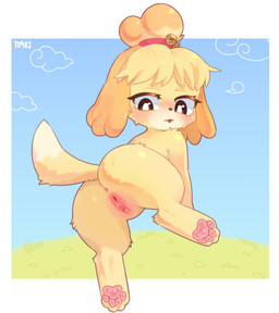 anus blonde_hair bodily_fluids butt digitigrade eyelashes female genital_fluids genitals hair nude pawpads pink_pawpads pink_paws presenting presenting_vulva solo sweat tail text thick_thighs tuft vaginal_fluids vulva yellow_body ttaki animal_crossing nintendo isabelle_(animal_crossing) canid canine canis domestic_dog mammal shih_tzu toy_dog hi_res