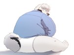 anthro barefoot blush briefs butt clothing feet kemono male overweight overweight_male shirt sitting solo tighty_whities topwear underwear white_briefs white_clothing white_underwear sv_grart monochrome_(series) book_whitener canid canine canis domestic_dog mammal 2023