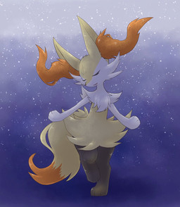 3_fingers 3_toes abstract_background ambiguous_anthro ambiguous_gender anthro arm_tuft biped black_body cheek_tuft chest_tuft dipstick_tail eyelashes eyes_closed facial_tuft feet fingers flat_chested fluffy fluffy_tail front_view fur hip_tuft inner_ear_fluff markings multicolored_body multicolored_fur nude_ambiguous nude_anthro on_one_leg open_mouth open_smile orange_body orange_fur orange_inner_ear_fluff orange_nose orange_tail_tip pointy_ears prick_ears quadruped shoulder_tuft smile solo standing tail tail_markings tapering_snout toes tuft two_tone_tail white_body white_fur yellow_body yellow_fur yellow_tail ska_siyu nintendo pokemon braixen canid generation_6_pokemon mammal pokemon_(species) 2019 colored digital_drawing_(artwork) digital_media_(artwork) full-length_portrait hi_res portrait shaded