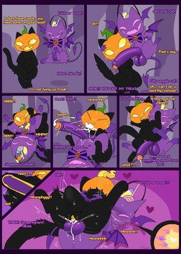 abdominal_bulge ahegao balls black_body black_fur blush blush_lines bodily_fluids bow_tie candy clitoris comic_panel cum cum_in_mouth cum_in_vagina cum_inside cum_string cutaway dessert dialogue digitigrade drooling duo erection fellatio female female_penetrated feral floating food for_a_head forced forced_oral foreskin fruit full_nelson fur genital_fluids genitals impregnation looking_at_another looking_pleasured male male/female male_penetrating male_penetrating_female membrane_(anatomy) membranous_wings midair open_mouth oral ovum paws penetration penile penile_penetration penis penis_in_vagina plant pointed_tail precum presenting presenting_penis pumpkin pumpkin_head purple_body purple_fur questionable_consent saliva sex shrub simple_background sperm_cell standing sweat text tongue tongue_out upside_down_fellatio vaginal vaginal_penetration vulva wings x-ray_view yellow_eyes snazzle_snapp felid hybrid mammal object_head comic english_text hi_res