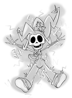 4_fingers accessory bone clothing electrocution fingers flower flower_in_hair footwear hair hair_accessory long_hair overalls plant rib_cage shoes skeleton solo mario-grant activision crash_bandicoot_(series) coco_bandicoot bandicoot mammal marsupial monochrome