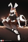 5_fingers anthro brown_body brown_fur bunny_costume clothed clothing costume crossdressing feet fingers fur male simple_background sitting smile solo toes nerton felid feline hybrid liger lion mammal pantherine 2022 absurd_res digital_media_(artwork) hi_res