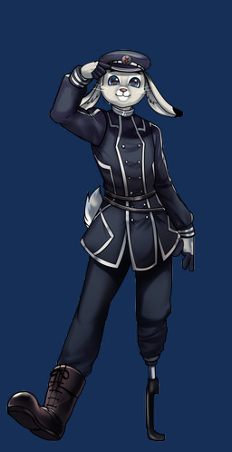 anthro biped blue_eyes chest_tuft inner_ear_fluff male male_anthro multicolored_body multicolored_eyes pink_nose pose prosthetic prosthetic_leg prosthetic_limb scut_tail short_tail solo tail tuft two_tone_body two_tone_eyes velnya whiskers davyonmartz labyrinth_of_refrain nippon_ichi_software lagomorph leporid mammal rabbit 2019 absurd_res alpha_channel digital_drawing_(artwork) digital_media_(artwork) full-length_portrait hi_res portrait shaded soft_shading