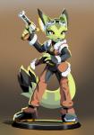 anthro clothed clothing eyewear female fur goggles green_body green_fur gun handgun pistol ranged_weapon solo weapon yellow_eyes goshaag freedom_planet galaxytrail corazon_tea felid feline felis mammal wildcat 2018 absurd_res hi_res