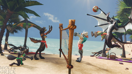 anthro ball beach beach_ball beach_chair beach_towel beach_umbrella beach_volleyball bikini breasts claws clothed clothing detailed_background female fur group gynomorph hair horn inflatable intersex male membrane_(anatomy) membranous_wings net open_mouth outside palm_tree parasol plant sand scales seaside shell sky smile sport swimming_trunks swimwear tail towel tree two-piece_swimsuit volleyball volleyball_(ball) volleyball_net water white_body white_fur wings wolfrick blizzard_entertainment european_mythology mythology warcraft zenserath canid canine dracthyr dragon fox mammal mythological_canine mythological_creature mythological_scalie scalie vulpera werecanid werecanine werecreature werewolf western_dragon worgen 16:9 3d_(artwork) digital_media_(artwork) hi_res widescreen