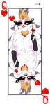 anthro beak bedroom_eyes big_breasts blush breasts card card_template chest_tuft crown eyelashes eyeshadow feathers female flower headgear hearts_(suit) jewelry makeup mascara narrowed_eyes nipples pink_eyes pink_eyeshadow pink_nipples plant playing_card playing_card_template queen queen_of_hearts_(card) rose_(flower) royalty seductive smile solo symmetry symmetry_(rotational) thick_eyelashes tuft white_body white_feathers elelite helluva_boss stella_(helluva_boss) avian avian_demon bird 2022 digital_drawing_(artwork) digital_media_(artwork) hi_res portrait