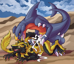 3_toes 4_fingers 4_toes anal anal_penetration anthro anthro_on_anthro anthro_penetrated anthro_penetrating anthro_penetrating_anthro biped black_body black_fur blue_body blue_scales blue_sclera bodily_fluids claws cloud cum cum_in_ass cum_inside cum_on_ground cum_on_tail desert doggystyle duo erection excessive_cum excessive_genital_fluids eye_markings feet fin fingers fluffy fluffy_tail from_behind_position fur genital_fluids genitals interspecies lying male male/male male_anthro male_penetrated male_penetrating male_penetrating_male markings on_front open_mouth outside outside_sex paws penetration penile penile_penetration penis penis_in_ass pokephilia red_body red_scales sand scales sex sky standing tail teeth_showing toe_claws toes tongue tongue_out yellow_body yellow_eyes yellow_fur yellow_penis spookybooty nintendo pokemon jackel_(hacksource553) garchomp generation_4_pokemon pokemon_(species) sergal 2025 digital_media_(artwork) hi_res