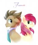 blue_eyes brown_hair duo female green_eyes hair male multicolored_hair necktie red_hair shirt_collar simple_background text two_tone_hair white_background fikakorv friendship_is_magic hasbro my_little_pony doctor_whooves_(mlp) rose_(mlp) earth_pony equid equine horse mammal pony 2014 5:6 english_text