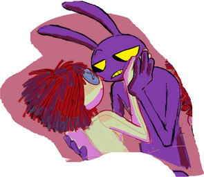 anthro black_eyes button_(fastener) doll duo eyebrows female hair long_ears male male/female nude purple_ears rag_doll_(toy) red_hair red_nose teeth yellow_sclera yellow_teeth light-koe-pinsky glitch_productions the_amazing_digital_circus jax_(tadc) ragatha_(tadc) animate_inanimate humanoid lagomorph leporid living_doll living_toy mammal rabbit hi_res