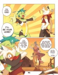 anthro blush bodily_fluids clothing comic crying dialogue digital_media_(artwork) domestic_cat english_text fair_trade felid feline felis femboy hoodie hug kim_(powfooo) legwear lime_(unigan) male mammal powfooo scalie sunset tail tears text thigh_highs topwear unigan wide_eyed