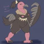 1:1 2016 4_toes anisodactyl anthro anthrofied areola avian avian_feet barely_visible_genitalia barely_visible_pussy beak belly biped black_eyebrows bone breasts claws curvy_figure digital_media_(artwork) digitigrade english_text erect_nipples eyebrows eyelashes eyes_closed feathered_wings feathers feet female flat_colors fluffy front_view generation_5_pokemon genitals grey_beak grey_body grey_feathers hi_res mandibuzz medium_breasts navel nintendo nipples non-mammal_breasts nude open_beak open_mouth open_smile overweight overweight_anthro overweight_female pink_areola pink_body pink_nipples pink_skin pokemon pokemon_(species) posexe pussy scutes simple_background smile solo standing talons text thick_thighs toe_claws toes voluptuous wide_hips wings