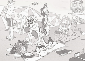 anthro beach beach_umbrella being_watched bikini cellphone clothed clothing discarded_clothing discarded_underwear drone_(vehicle) duo electronics erection erection_under_clothing female from_behind_position grabbing_blanket hand_on_back looking_at_another looking_back lying machine male male/female on_front parasol phone public public_sex recording selfie_stick sex speedo speedo_only swimwear tenting text topless two-piece_swimsuit underwear undone_bra conditional_dnp loupgarou asian_mythology east_asian_mythology mythology uncle_fu canid canine canis dobermann domestic_dog equid equine foo_dog fox mammal pinscher english_text greyscale monochrome