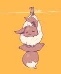 5:6 :3 ambiguous_gender anus anus_only blush brown_body brown_fur chibi clothes_pin eevee eyes_closed fastener feral fur generation_1_pokemon neck_tuft nintendo nude pin_(fastener) pokemon pokemon_(species) simple_background smile solo suspension tuft wolfwithwing x_anus yellow_background